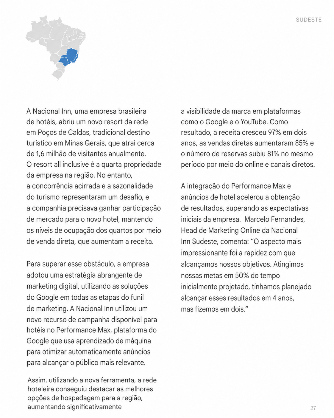 Case Google Nacional Inn com texto e números no relatório Google