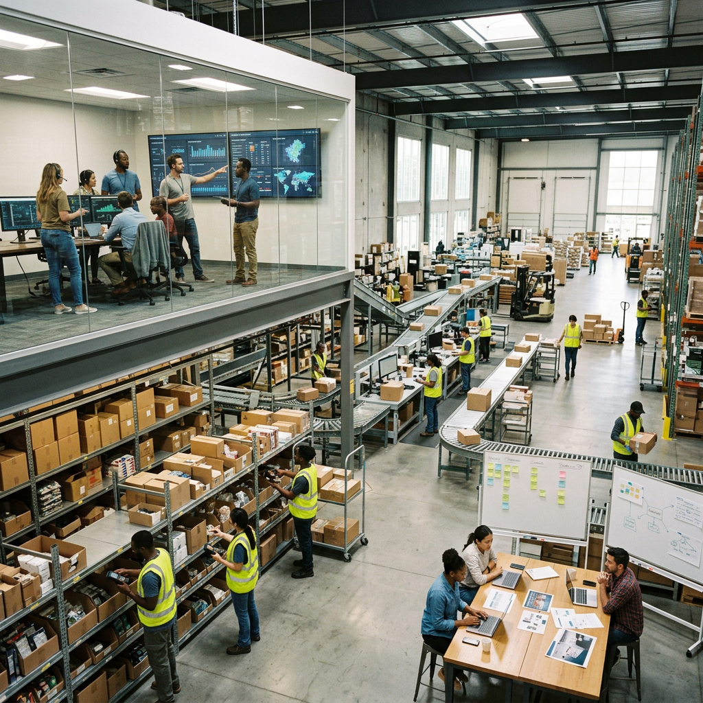 Centro operacional de ecommerce com equipe, tecnologia e processos integrados